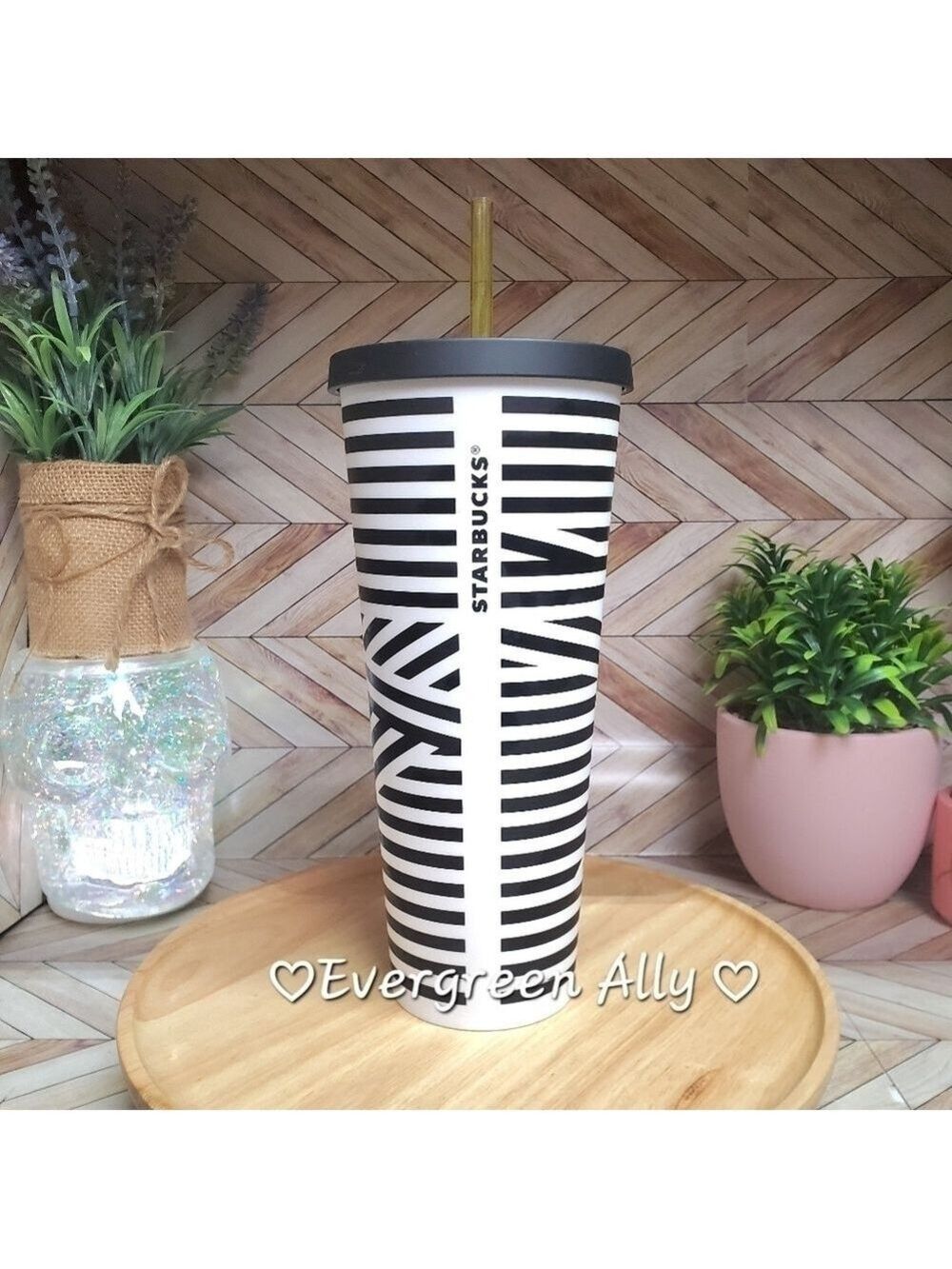 Starbucks Black White Zebra Stripe Venti Cold Cup Tumbler Rare